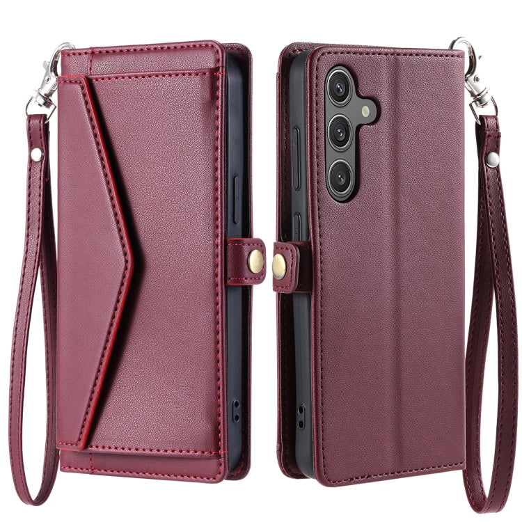 For Samsung Galaxy S25 5G Wallet Multi-card Slot Leather Phone Case with Lanyard