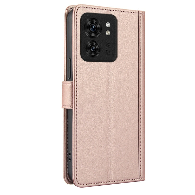 For Motorola Edge 40 Skin Feel Pure Color Card Slots Leather Phone Case with Dual Lanyard