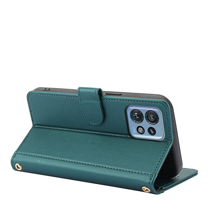 For Motorola Edge 40 Pro Skin Feel Pure Color Card Slots Leather Phone Case with Dual Lanyard
