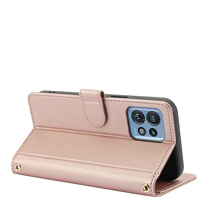 For Motorola Edge 40 Pro Skin Feel Pure Color Card Slots Leather Phone Case with Dual Lanyard