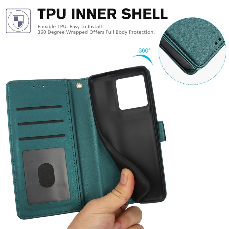 For Motorola Edge 50 Pro Skin Feel Pure Color Card Slots Leather Phone Case with Dual Lanyard