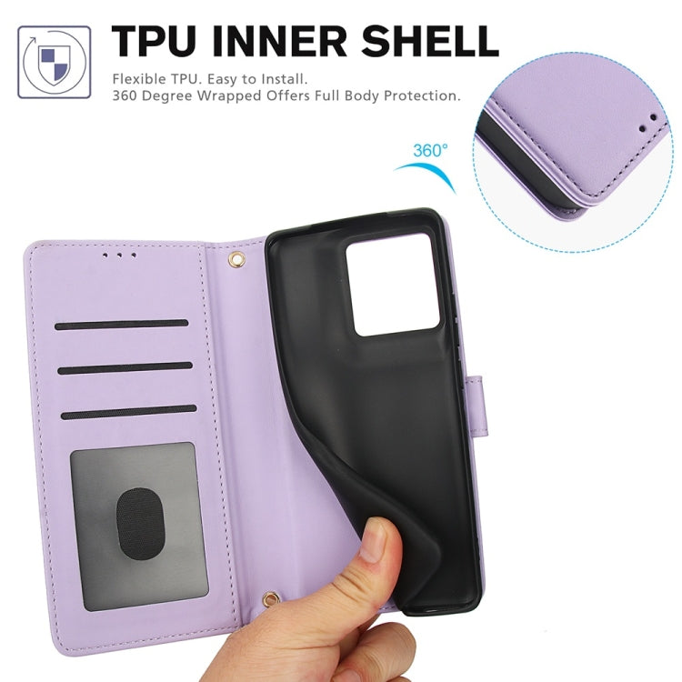 For Motorola Edge 50 Pro Skin Feel Pure Color Card Slots Leather Phone Case with Dual Lanyard