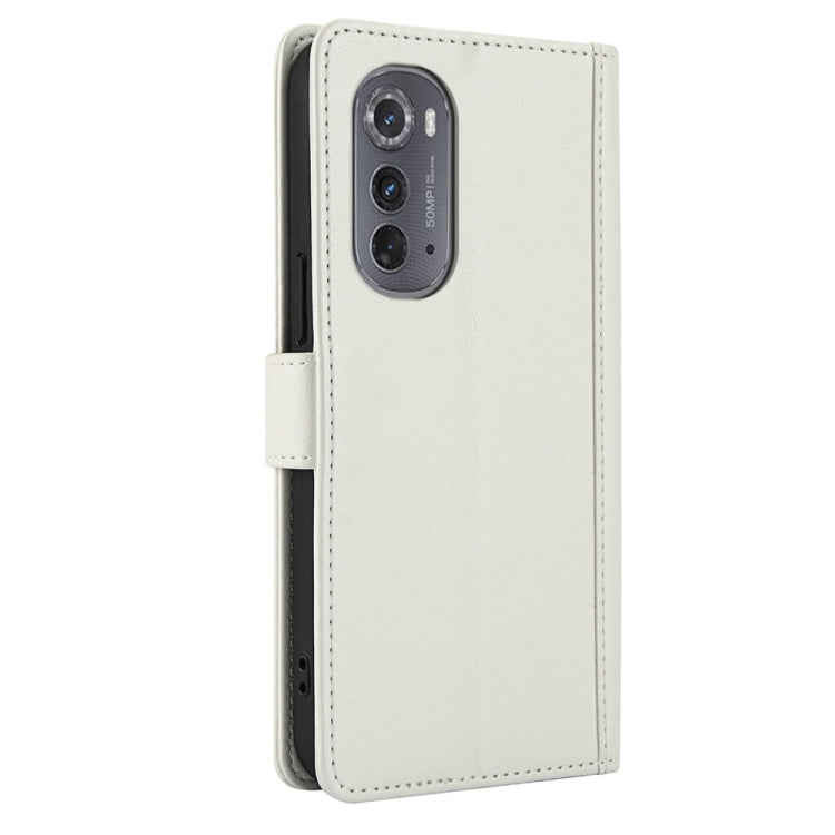 For Motorola Edge 2022 Skin Feel Pure Color Card Slots Leather Phone Case with Dual Lanyard