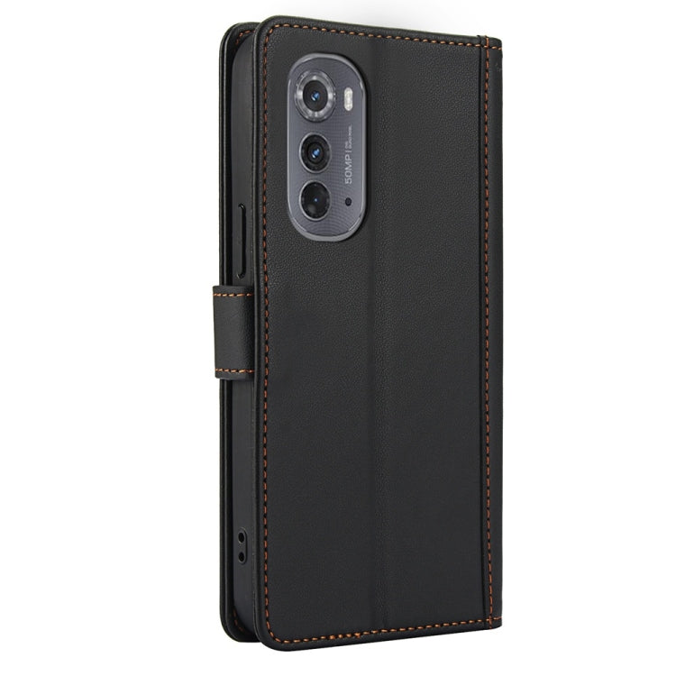 For Motorola Edge 2022 Skin Feel Pure Color Card Slots Leather Phone Case with Dual Lanyard
