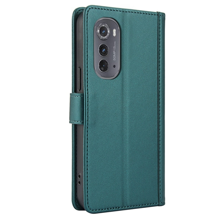 For Motorola Edge 2022 Skin Feel Pure Color Card Slots Leather Phone Case with Dual Lanyard