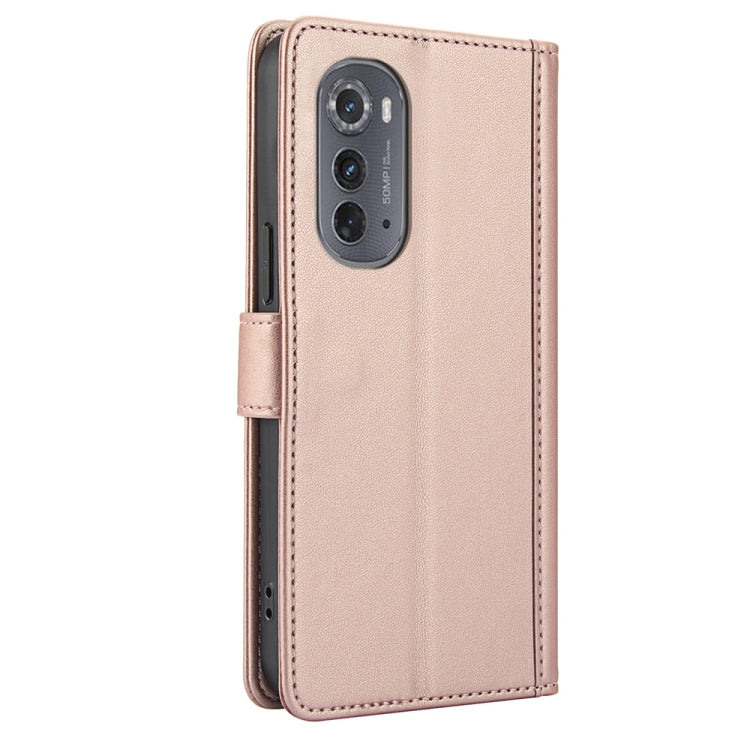 For Motorola Edge 2022 Skin Feel Pure Color Card Slots Leather Phone Case with Dual Lanyard