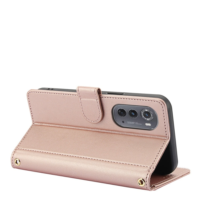 For Motorola Edge 2022 Skin Feel Pure Color Card Slots Leather Phone Case with Dual Lanyard