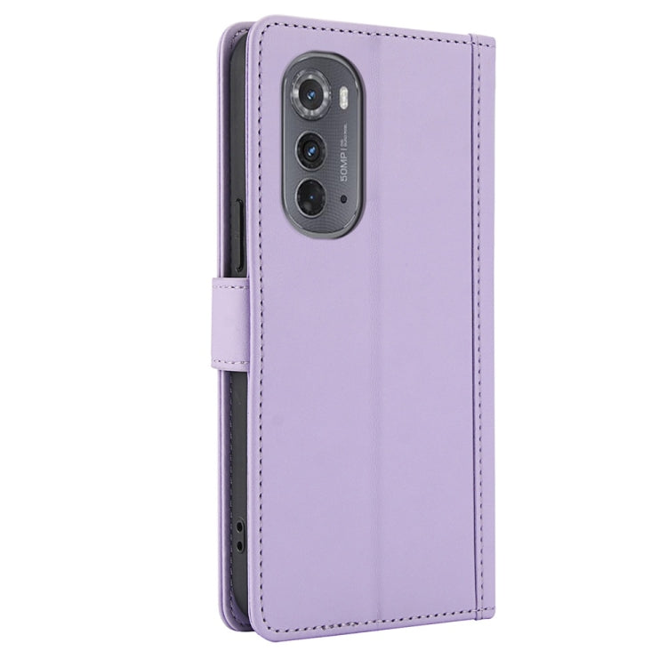For Motorola Edge 2022 Skin Feel Pure Color Card Slots Leather Phone Case with Dual Lanyard