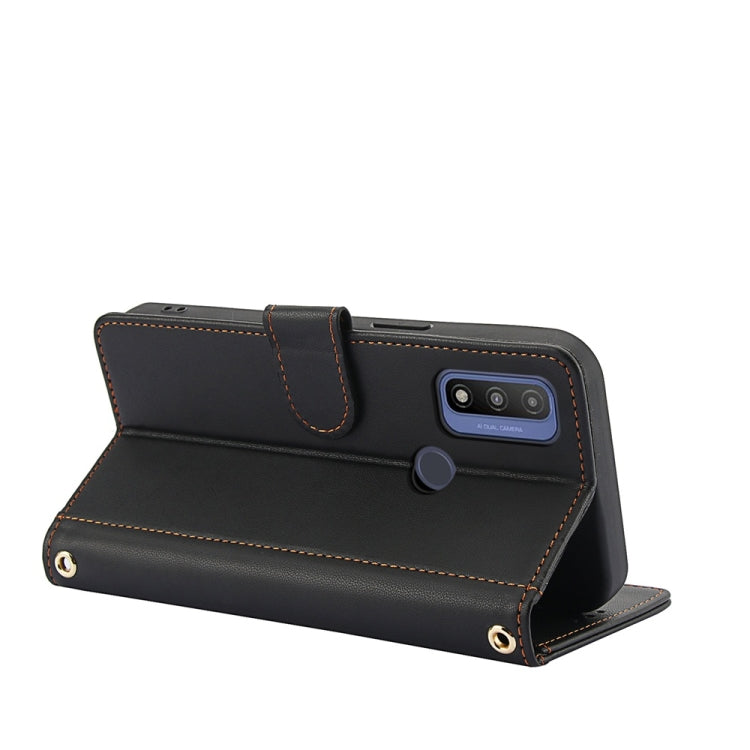 For Motorola G Pure Skin Feel Pure Color Card Slots Leather Phone Case with Dual Lanyard