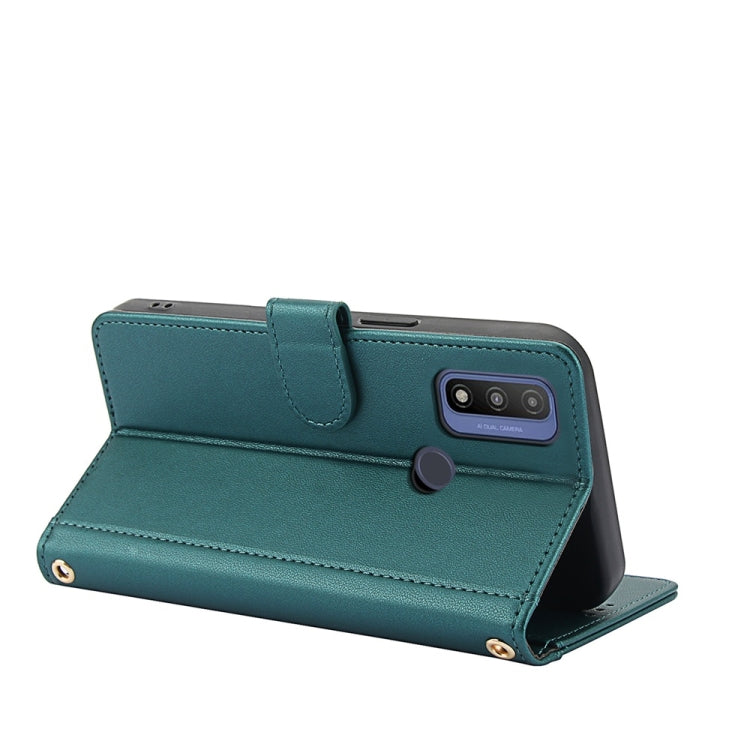 For Motorola G Pure Skin Feel Pure Color Card Slots Leather Phone Case with Dual Lanyard