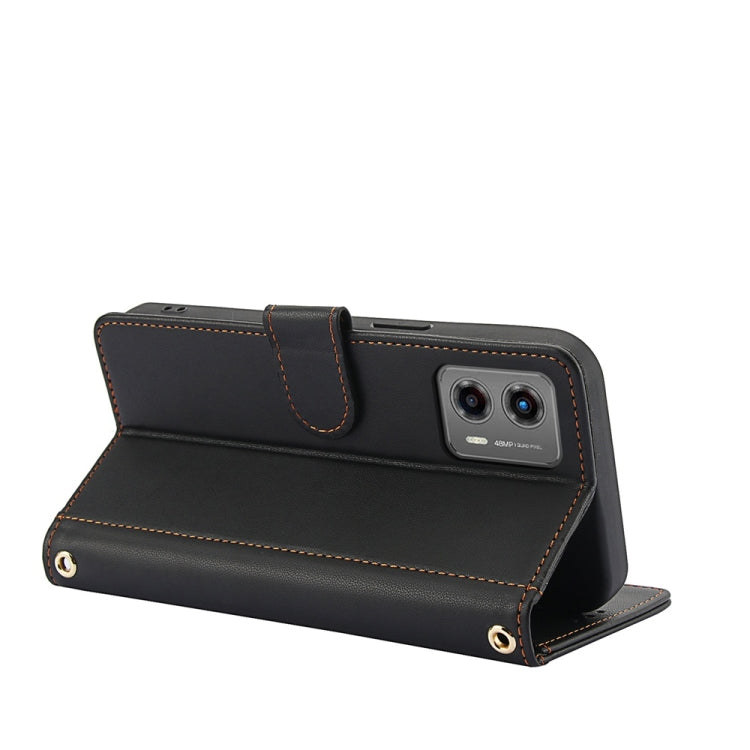 For Motorola Moto G 2023 Skin Feel Pure Color Card Slots Leather Phone Case with Dual Lanyard