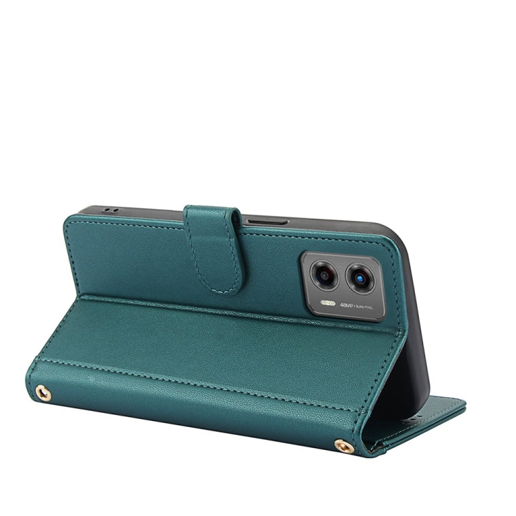 For Motorola Moto G 2023 Skin Feel Pure Color Card Slots Leather Phone Case with Dual Lanyard