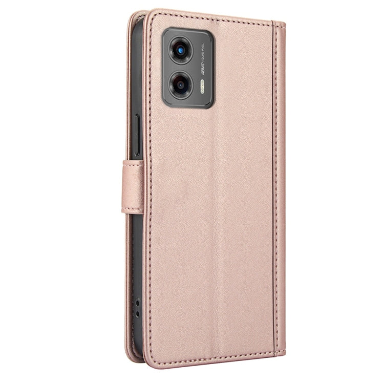 For Motorola Moto G 2023 Skin Feel Pure Color Card Slots Leather Phone Case with Dual Lanyard