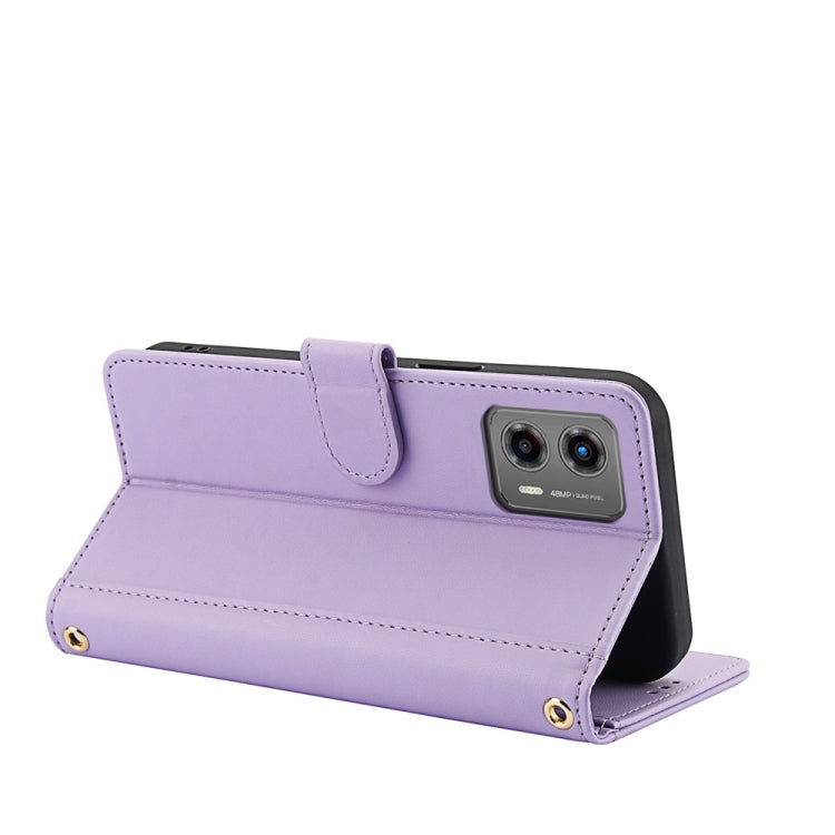 For Motorola Moto G 2023 Skin Feel Pure Color Card Slots Leather Phone Case with Dual Lanyard
