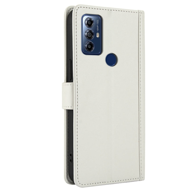 For Motorola Moto G Play 2023 Skin Feel Pure Color Card Slots Leather Phone Case with Dual Lanyard
