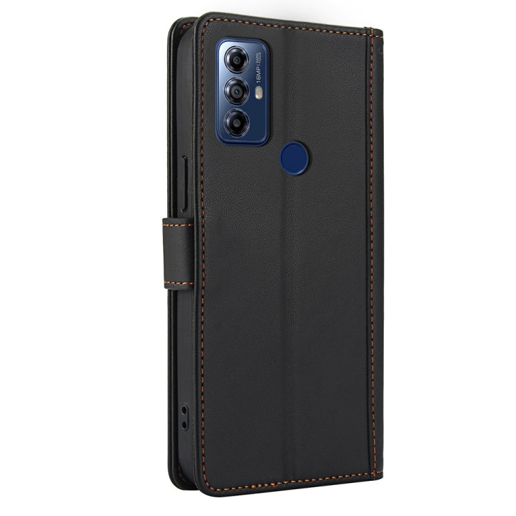 For Motorola Moto G Play 2023 Skin Feel Pure Color Card Slots Leather Phone Case with Dual Lanyard