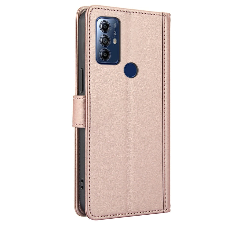 For Motorola Moto G Play 2023 Skin Feel Pure Color Card Slots Leather Phone Case with Dual Lanyard