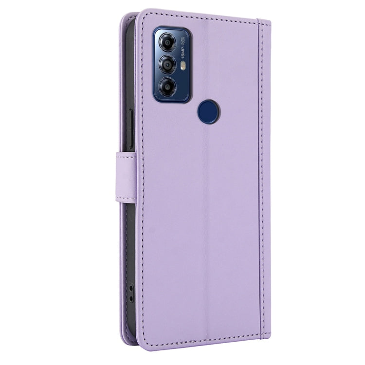 For Motorola Moto G Play 2023 Skin Feel Pure Color Card Slots Leather Phone Case with Dual Lanyard