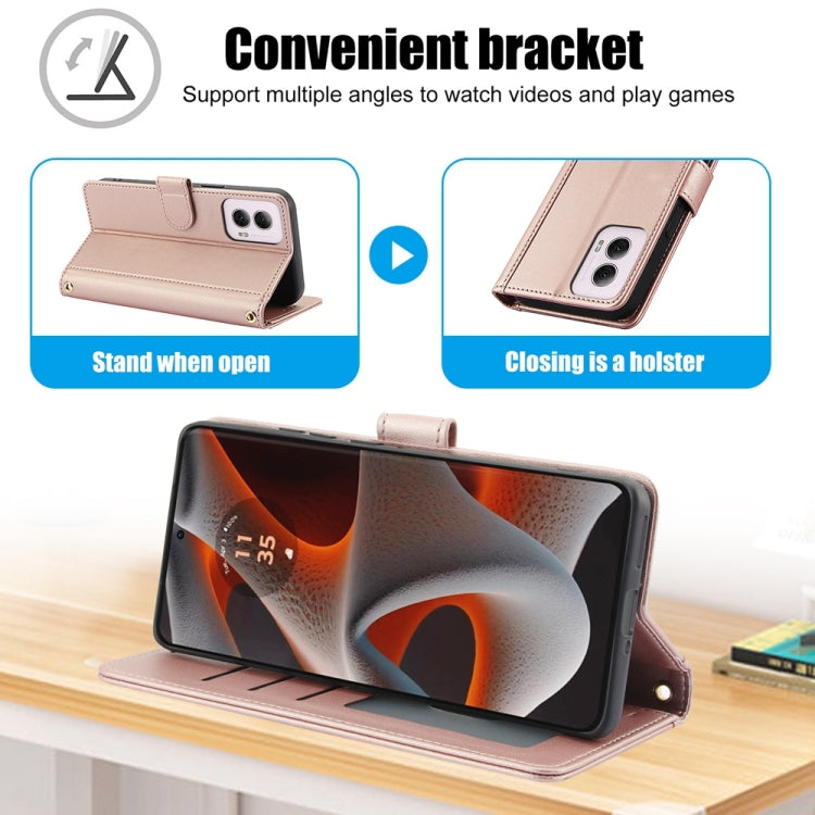 For Motorola Moto G Power 5G 2024 Skin Feel Pure Color Card Slots Leather Phone Case with Dual Lanyard