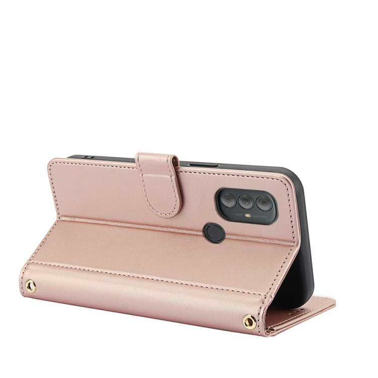 For Motorola Moto G Power 2022 Skin Feel Pure Color Card Slots Leather Phone Case with Dual Lanyard