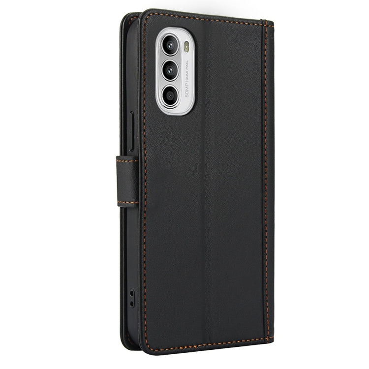 For Motorola Moto G Stylus 5G 2022 Skin Feel Pure Color Card Slots Leather Phone Case with Dual Lanyard