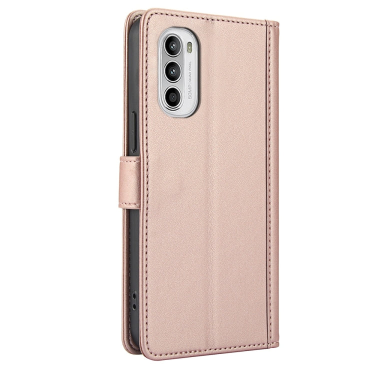 For Motorola Moto G Stylus 5G 2022 Skin Feel Pure Color Card Slots Leather Phone Case with Dual Lanyard