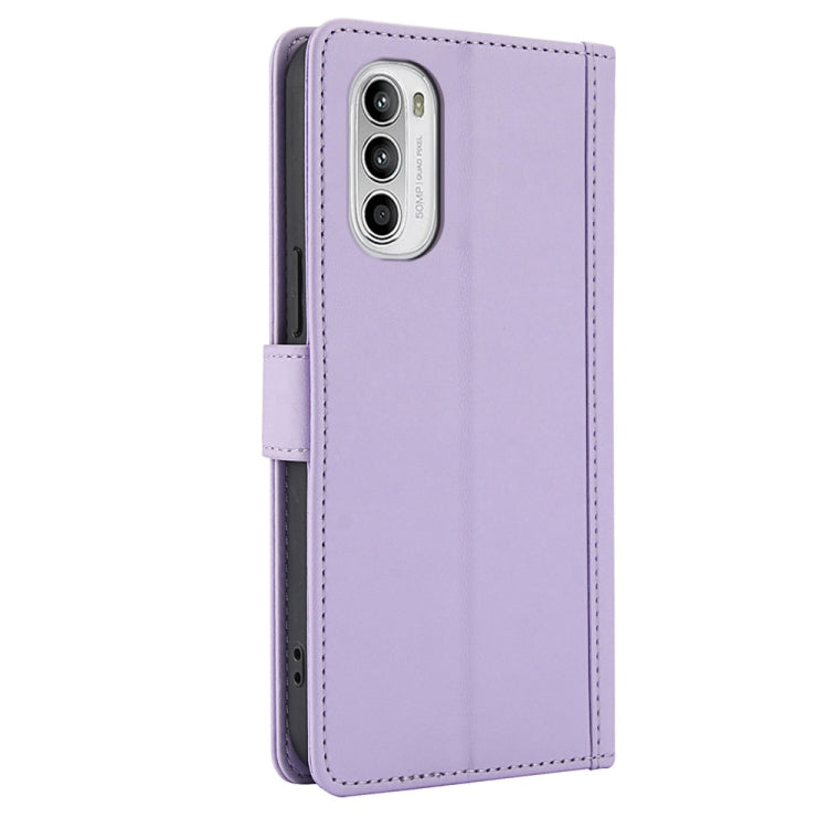 For Motorola Moto G Stylus 5G 2022 Skin Feel Pure Color Card Slots Leather Phone Case with Dual Lanyard
