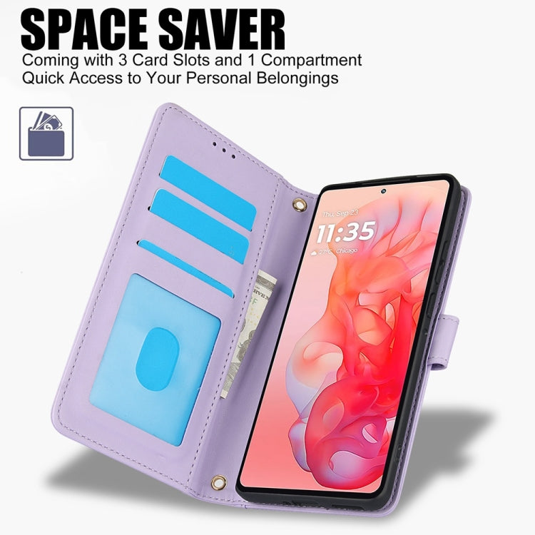 For Motorola Moto G Stylus 5G 2024 Skin Feel Pure Color Card Slots Leather Phone Case with Dual Lanyard
