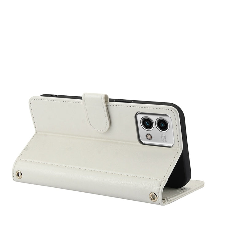 For Motorola Moto G Stylus 2023 Skin Feel Pure Color Card Slots Leather Phone Case with Dual Lanyard