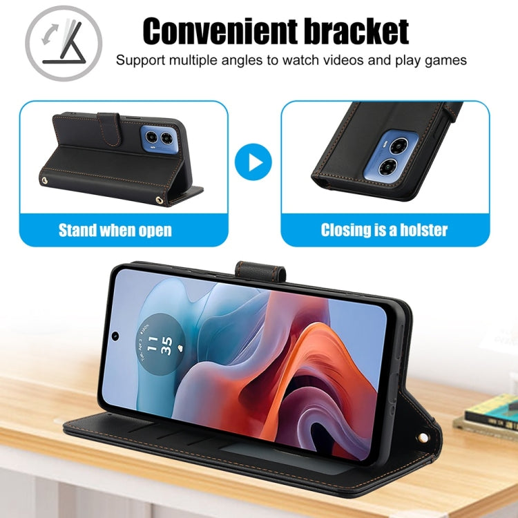 For Motorola Moto G24 / Moto G04 Skin Feel Pure Color Card Slots Leather Phone Case with Dual Lanyard