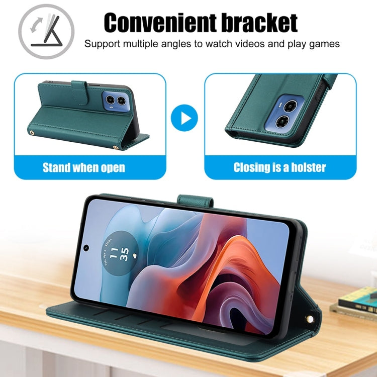 For Motorola Moto G24 / Moto G04 Skin Feel Pure Color Card Slots Leather Phone Case with Dual Lanyard