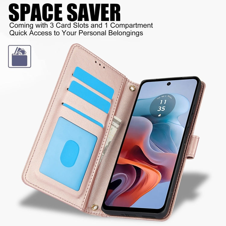 For Motorola Moto G24 / Moto G04 Skin Feel Pure Color Card Slots Leather Phone Case with Dual Lanyard