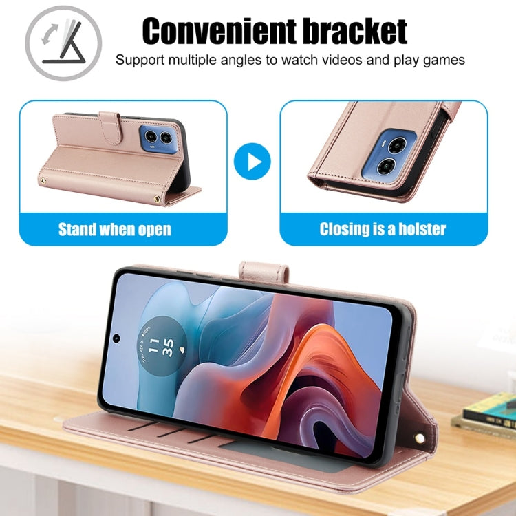 For Motorola Moto G24 / Moto G04 Skin Feel Pure Color Card Slots Leather Phone Case with Dual Lanyard