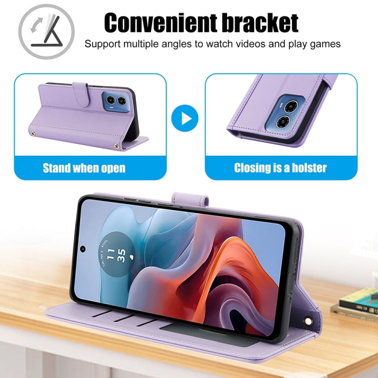 For Motorola Moto G24 / Moto G04 Skin Feel Pure Color Card Slots Leather Phone Case with Dual Lanyard