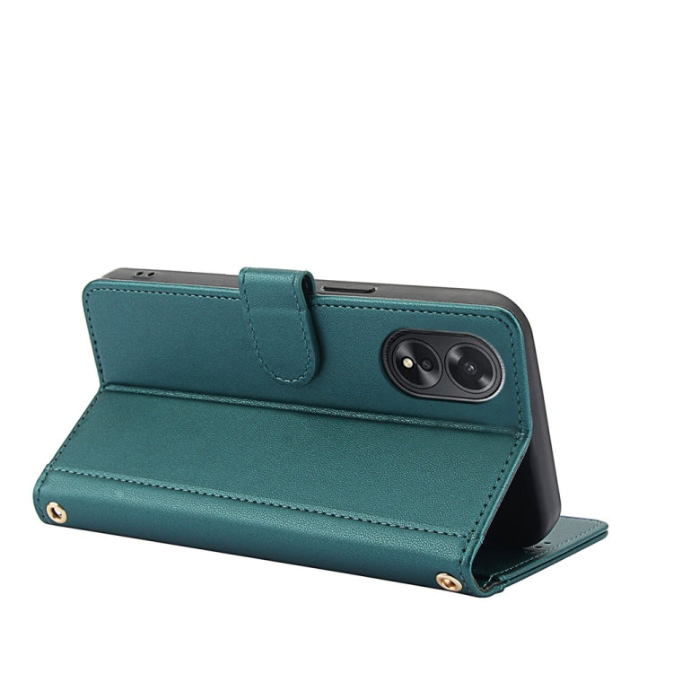 For OPPO A38 4G Global / A18 4G Skin Feel Pure Color Card Slots Leather Phone Case with Dual Lanyard