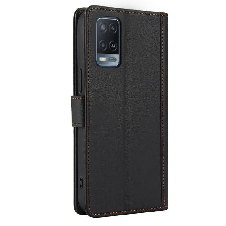 For OPPO A54 4G / A54s / A16 / A16s Skin Feel Pure Color Card Slots Leather Phone Case with Dual Lanyard