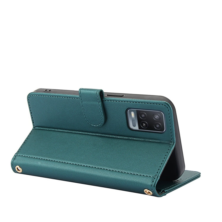 For OPPO A54 4G / A54s / A16 / A16s Skin Feel Pure Color Card Slots Leather Phone Case with Dual Lanyard