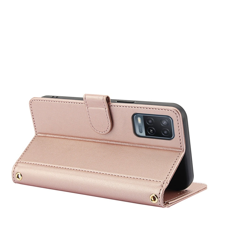 For OPPO A54 4G / A54s / A16 / A16s Skin Feel Pure Color Card Slots Leather Phone Case with Dual Lanyard