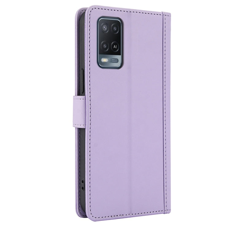 For OPPO A54 4G / A54s / A16 / A16s Skin Feel Pure Color Card Slots Leather Phone Case with Dual Lanyard