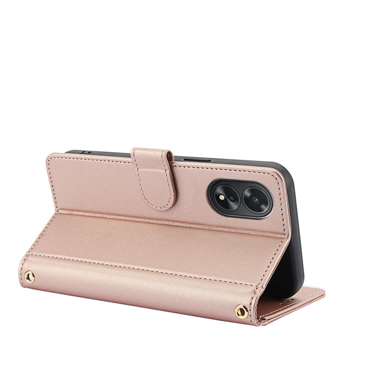 For OPPO A58 4G Global Skin Feel Pure Color Card Slots Leather Phone Case with Dual Lanyard