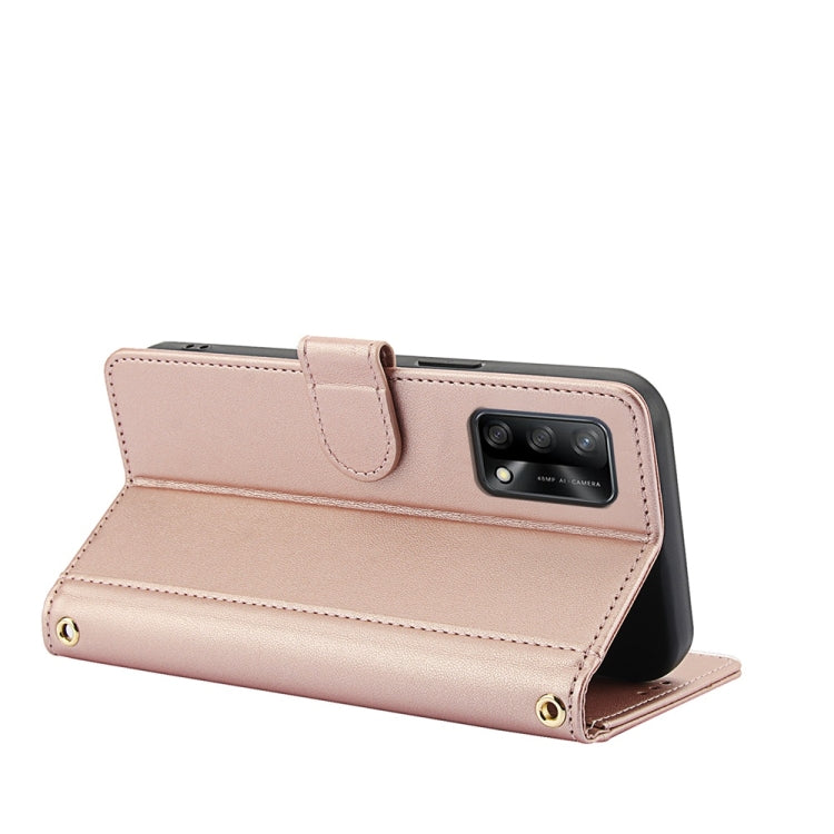 For OPPO A74 4G / A95 4G Skin Feel Pure Color Card Slots Leather Phone Case with Dual Lanyard