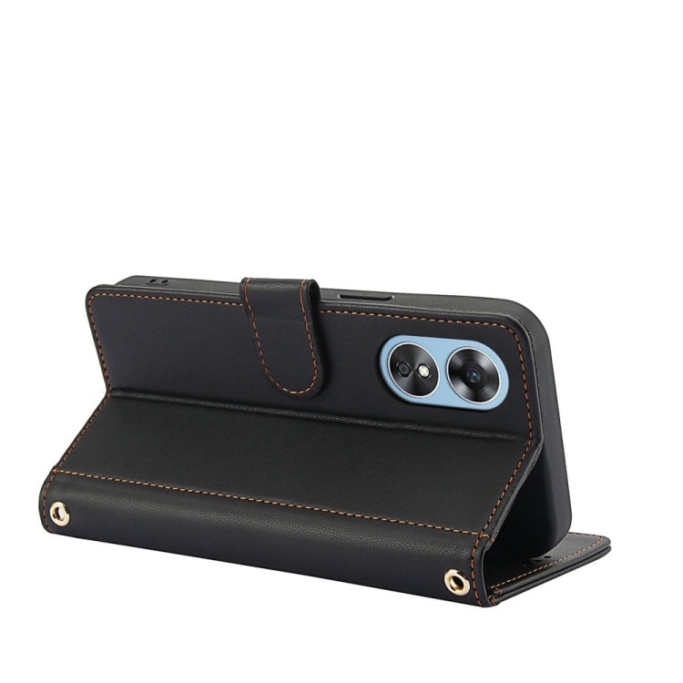 For OPPO A78 4G Global Skin Feel Pure Color Card Slots Leather Phone Case with Dual Lanyard