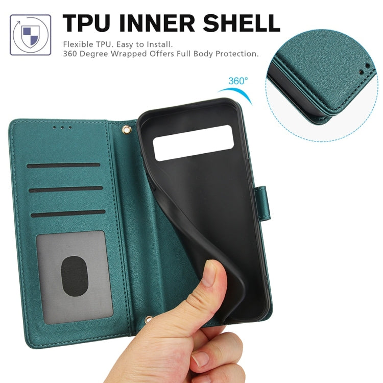 For Google Pixel 8 Pro Skin Feel Pure Color Card Slots Leather Phone Case with Dual Lanyard