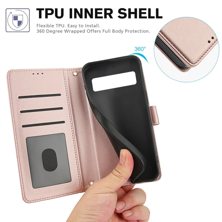 For Google Pixel 8 Pro Skin Feel Pure Color Card Slots Leather Phone Case with Dual Lanyard