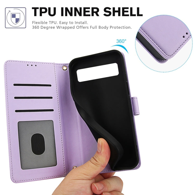 For Google Pixel 8 Pro Skin Feel Pure Color Card Slots Leather Phone Case with Dual Lanyard