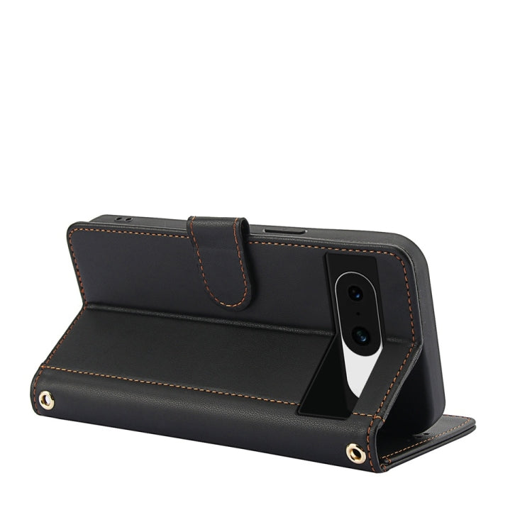 For Google Pixel 8a Skin Feel Pure Color Card Slots Leather Phone Case with Dual Lanyard