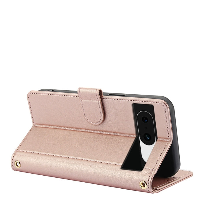 For Google Pixel 8a Skin Feel Pure Color Card Slots Leather Phone Case with Dual Lanyard