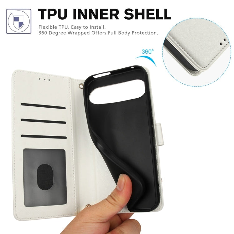 For Google Pixel 9 / 9 Pro Skin Feel Pure Color Card Slots Leather Phone Case with Dual Lanyard