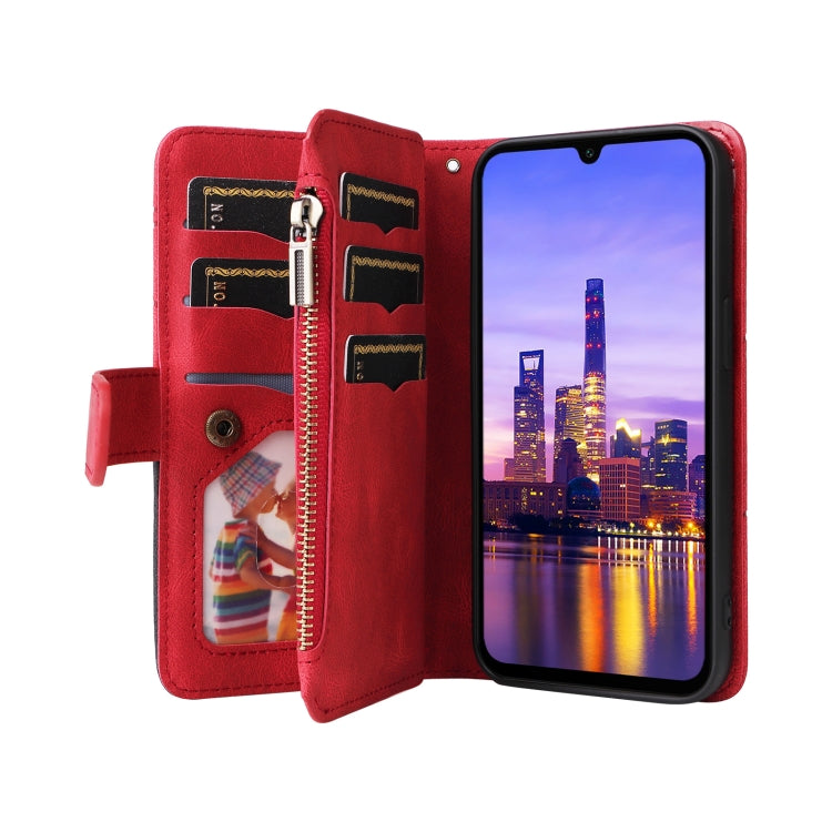 For Samsung Galaxy A16 5G Dual-color 9 Card Slots Zipper Wallet Leather Phone Case