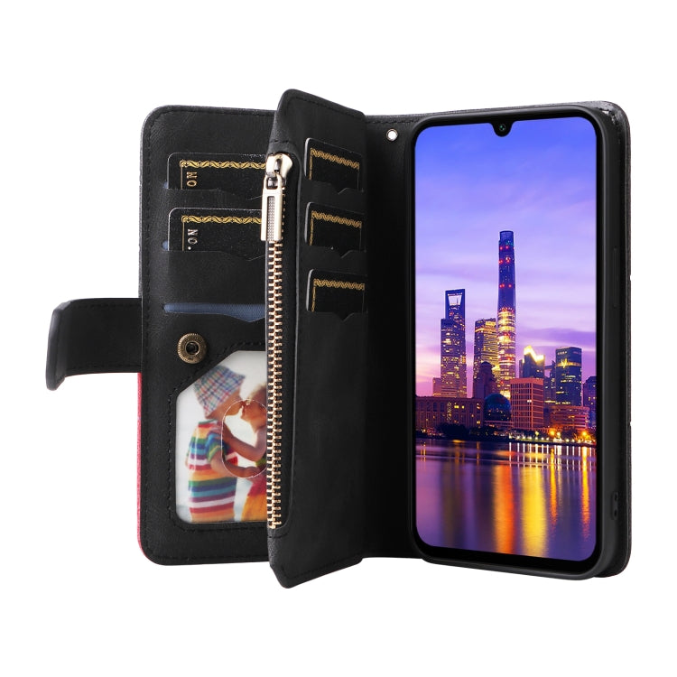 For Samsung Galaxy A16 5G Dual-color 9 Card Slots Zipper Wallet Leather Phone Case